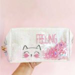 Makeup bag for purse cat with glitter - Imagen 5